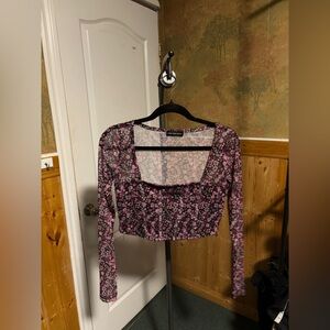 Streetwear Society | Purple Printed Cropped Longsleeve